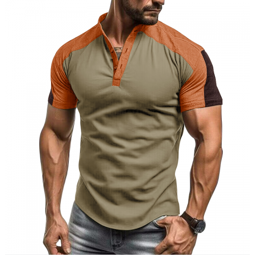 Cross-border men's short-sleeved stand-up T-SHIRT European and n men's Outdoor Sports Henry shirt foreign trade fitness shirt T-shirt Cross-border men's short-sleeved stand-up T-SHIRT European and n men's Outdoor Sports Henry shirt foreign trade fitness shirt T-shirt