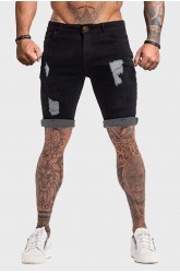 Black Distressed Low-rise Men's Denim Shorts