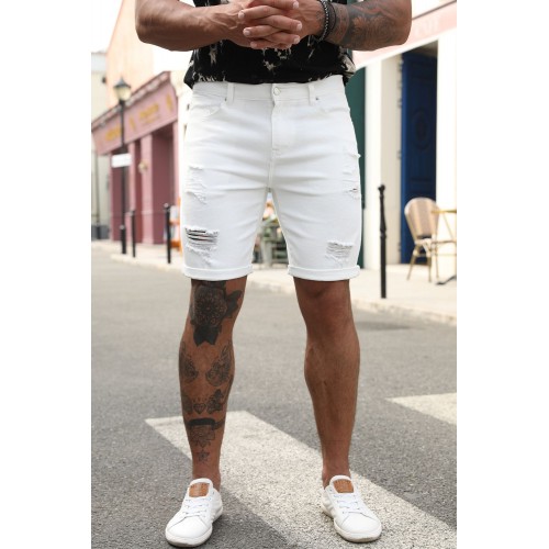 White Slim-fit Ripped Men's Jean Shorts White Slim-fit Ripped Men's Jean Shorts