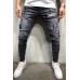 Men's Black Ripped Badge Applique Stiletto Jeans Men's Black Ripped Badge Applique Stiletto Jeans