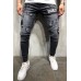Men's Black Ripped Badge Applique Stiletto Jeans Men's Black Ripped Badge Applique Stiletto Jeans