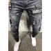 Men's Black Ripped Badge Applique Stiletto Jeans Men's Black Ripped Badge Applique Stiletto Jeans