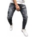 Men's Black Ripped Badge Applique Stiletto Jeans Men's Black Ripped Badge Applique Stiletto Jeans