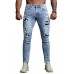 Sky Blue Men's Ripped Ghost Patches Slim Fit Skinny Jeans