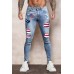 Sky Blue American Flag Graphic Print Splicing Men's Skinny Jeans Sky Blue American Flag Graphic Print Splicing Men's Skinny Jeans