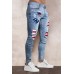 Sky Blue American Flag Graphic Print Splicing Men's Skinny Jeans Sky Blue American Flag Graphic Print Splicing Men's Skinny Jeans