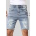 Sky Blue Graphic Print Rolled Hem Ripped Men's Denim Shorts Sky Blue Graphic Print Rolled Hem Ripped Men's Denim Shorts