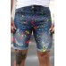 Blue Graffiti Print Distressed Skinny Fit Men's Denim Shorts Blue Graffiti Print Distressed Skinny Fit Men's Denim Shorts