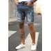 Blue Graffiti Print Distressed Skinny Fit Men's Denim Shorts Blue Graffiti Print Distressed Skinny Fit Men's Denim Shorts