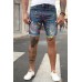 Blue Graffiti Print Distressed Skinny Fit Men's Denim Shorts Blue Graffiti Print Distressed Skinny Fit Men's Denim Shorts