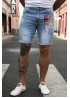 Sky Blue American Flag Graphic Print Rolled Hem Skinny Men's Denim Shorts