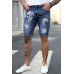 Blue American Flag Skull Print Skinny Distressed Men's Denim Shorts