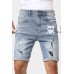 Sky Blue Skull Print Rolled Hem Ripped Men's Denim Shorts Sky Blue Skull Print Rolled Hem Ripped Men's Denim Shorts