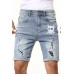 Sky Blue Skull Print Rolled Hem Ripped Men's Denim Shorts Sky Blue Skull Print Rolled Hem Ripped Men's Denim Shorts