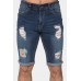 Sky Blue Men's Baseball Pattern Patchwork Skinny Distressed Jeans