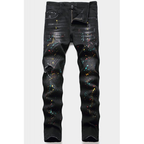 Men's Splash Paint Distressed Slim-fit Jeans Men's Splash Paint Distressed Slim-fit Jeans