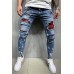 Plaid Patchwork Distressed Slim-fit Men's Jeans Plaid Patchwork Distressed Slim-fit Men's Jeans