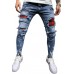Plaid Patchwork Distressed Slim-fit Men's Jeans Plaid Patchwork Distressed Slim-fit Men's Jeans