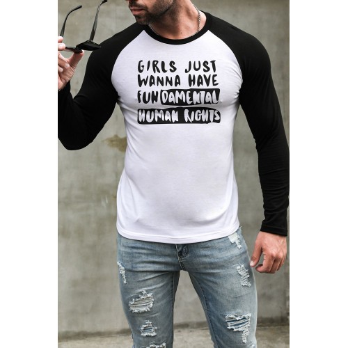 Black Men's Letter Print Color Block Long Sleeve T-shirt Black Men's Letter Print Color Block Long Sleeve T-shirt