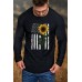 Black Men's Sunflower American Flag Print Pleated Long Sleeve Top Black Men's Sunflower American Flag Print Pleated Long Sleeve Top