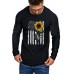 Black Men's Sunflower American Flag Print Pleated Long Sleeve Top Black Men's Sunflower American Flag Print Pleated Long Sleeve Top