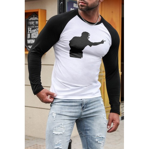 Black Men's Baseball Figure Print Color Block Long Sleeve Top Black Men's Baseball Figure Print Color Block Long Sleeve Top