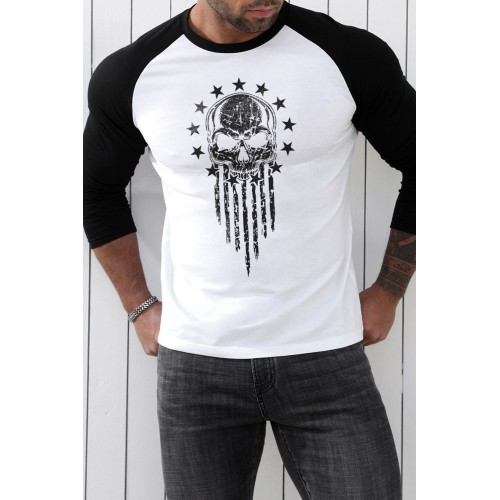 Black Skull Star Graphic Printed Color Block Long Sleeve Top Black Skull Star Graphic Printed Color Block Long Sleeve Top