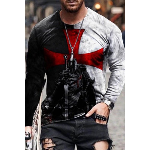 White Men's Warrior Pattern Print Long Sleeve Top White Men's Warrior Pattern Print Long Sleeve Top