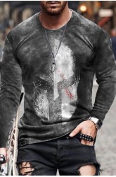 Gray Graphic Print Men's Long Sleeve Top