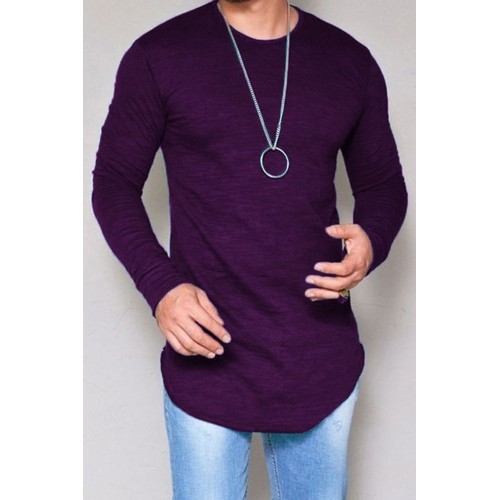 Men's Solid Color Rounded Hem Long Sleeve T-shirt Men's Solid Color Rounded Hem Long Sleeve T-shirt