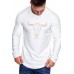 White Steer Head Graphic Pleated Slim Fit Men Long Sleeve T-shirt White Steer Head Graphic Pleated Slim Fit Men Long Sleeve T-shirt