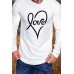 White Men's Love Heart Shape Print Pleated Long Sleeve T-shirt White Men's Love Heart Shape Print Pleated Long Sleeve T-shirt