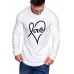 White Men's Love Heart Shape Print Pleated Long Sleeve T-shirt White Men's Love Heart Shape Print Pleated Long Sleeve T-shirt