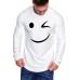 White Funny Smile Print Pleated Crew Neck Men's Long Sleeve Top White Funny Smile Print Pleated Crew Neck Men's Long Sleeve Top