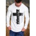 White Men's America Flag Cross Print Pleated Long Sleeve T-shirt White Men's America Flag Cross Print Pleated Long Sleeve T-shirt