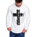White Men's America Flag Cross Print Pleated Long Sleeve T-shirt White Men's America Flag Cross Print Pleated Long Sleeve T-shirt