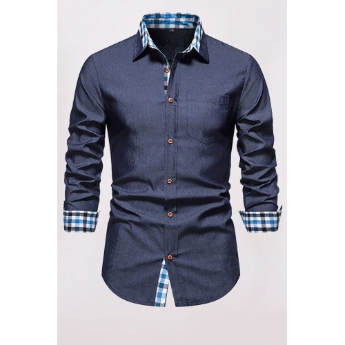 Plaid Patchwork Button-up Men's Long Sleeve Shirt Plaid Patchwork Button-up Men's Long Sleeve Shirt