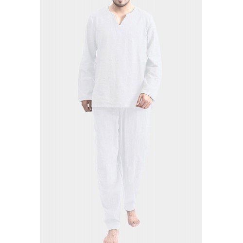 White Men Solid Cotton Blend Loungewear Set White Men Solid Cotton Blend Loungewear Set