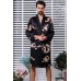 Black Dragon Print Lace-up Men Satin Nightgown