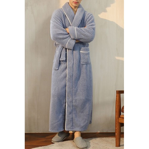 Blue Men's Thick Fleece Kimono Nightgown Blue Men's Thick Fleece Kimono Nightgown