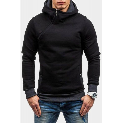 Dark Gray Color Block Zipper Hoodie and Drawstring Joggers Men's Set Dark Gray Color Block Zipper Hoodie and Drawstring Joggers Men's Set