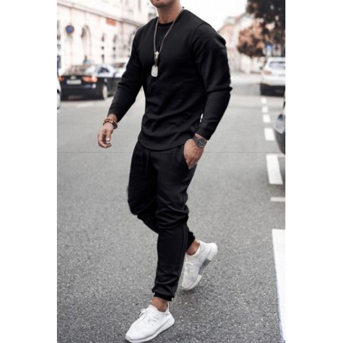 Two-piece Crew Neck Elastic Waist Men's Sweatshirt Set Two-piece Crew Neck Elastic Waist Men's Sweatshirt Set