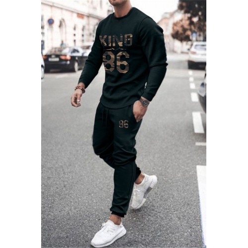 Letter Number Print Long Sleeve Top and Sweatpants Men's Sports Suit Letter Number Print Long Sleeve Top and Sweatpants Men's Sports Suit