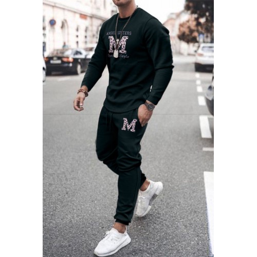 Black Two-piece Men's Pullover and Joggers Set Black Two-piece Men's Pullover and Joggers Set