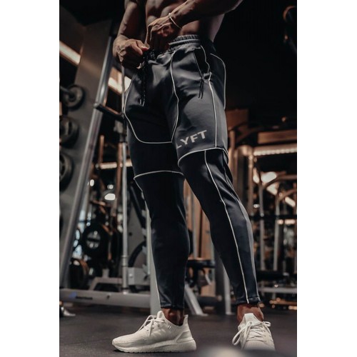 Gray Striped Letter Print Drawstring Elastic Waist Men's Sport Joggers Gray Striped Letter Print Drawstring Elastic Waist Men's Sport Joggers