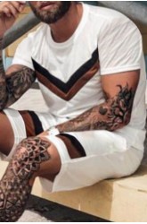Striped Color Block Short Sleeve Top and Shorts Men's Sports Set