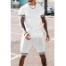 White Striped Short Sleeve T-shirt and Drawstring Shorts Men's Set