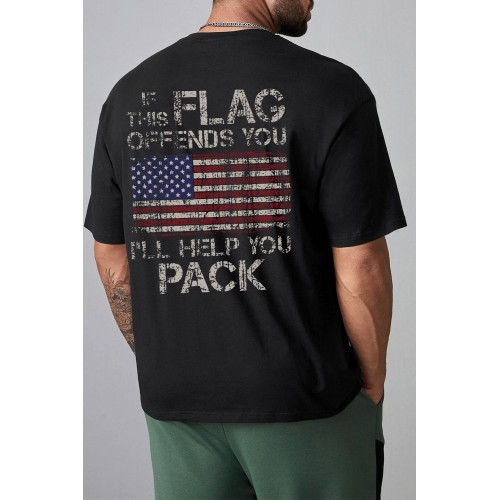 Black American Flag Letters Print Crew Neck Men's Oversized T-shirt Black American Flag Letters Print Crew Neck Men's Oversized T-shirt