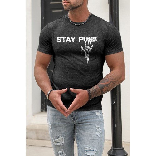 Black Stay Punk Skull Graphic Print Slim Fit Men's T-shirt Black Stay Punk Skull Graphic Print Slim Fit Men's T-shirt
