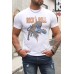 White ROCK ROLL Leopard Print Slim-fit Men's T-shirt White ROCK ROLL Leopard Print Slim-fit Men's T-shirt